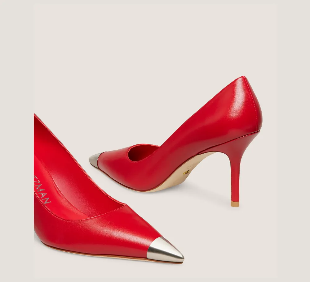 Stuart Weitzman The SW Exclusives Collection|Pumps & Heels-CHANGE LOCATION Lacquered nappa leather & metal/Cherry & Brushed Silver